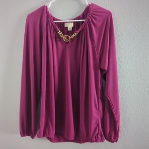 Michael Kors Blouse Hot Pink Barbiecore Balloon Sleeves Elastic Waist Band Large